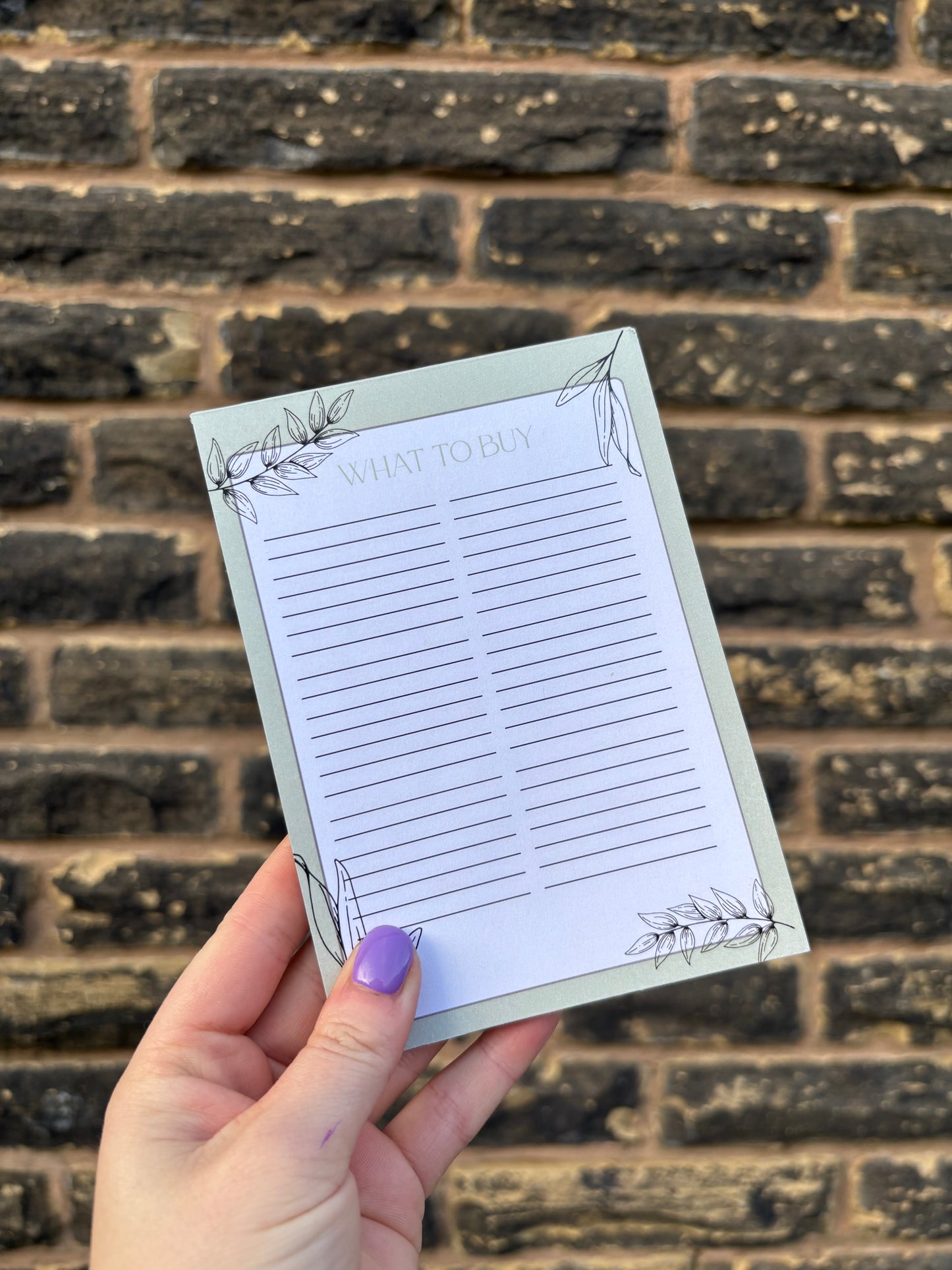 Green A6 ‘what to buy’ shopping list notepad