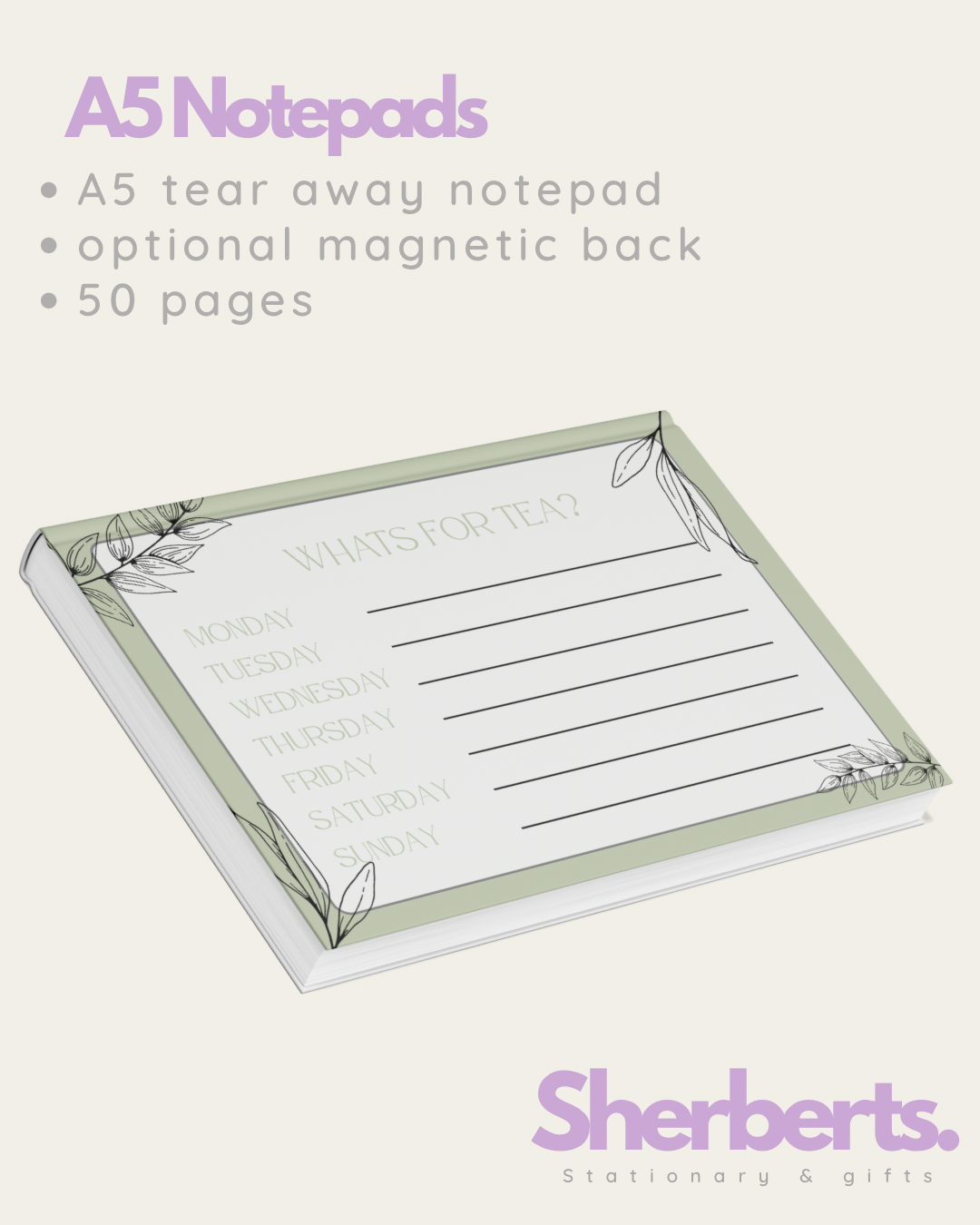 Green A5 'whats for tea' notepad for fridge