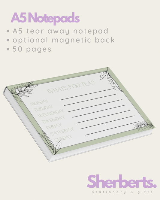 Green A5 'whats for tea' notepad for fridge