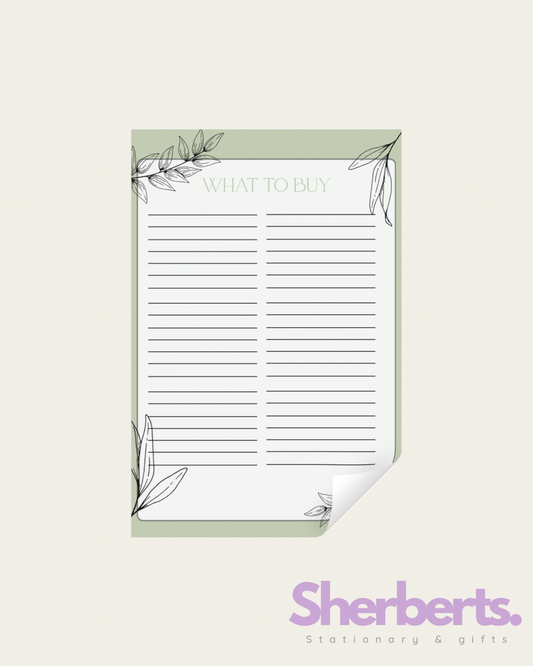 Green A6 ‘what to buy’ shopping list notepad